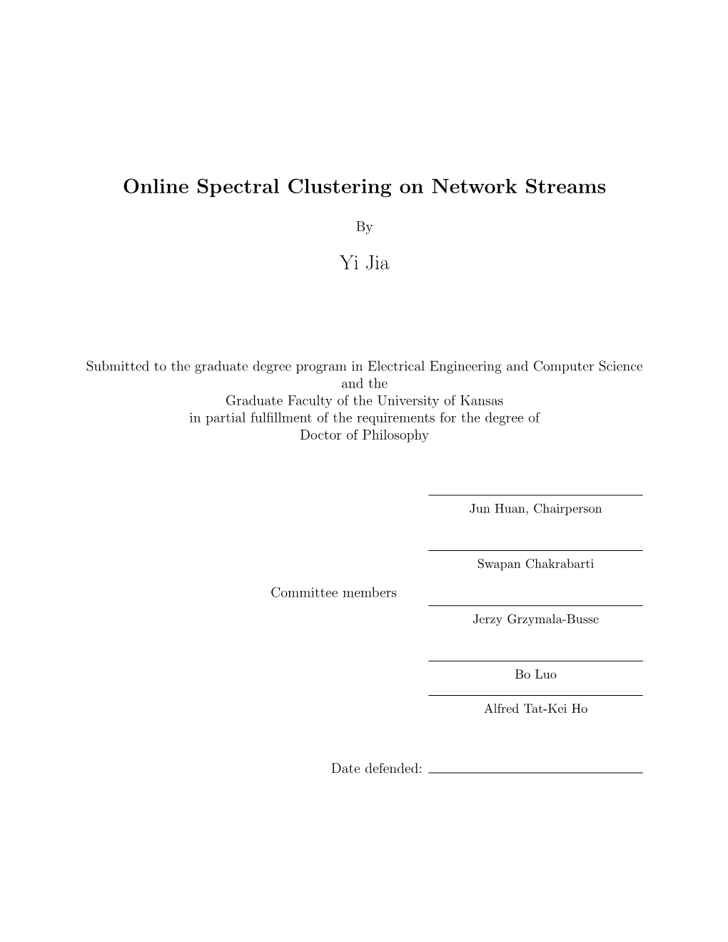 Online Spectral Clustering on Network Streams Yi