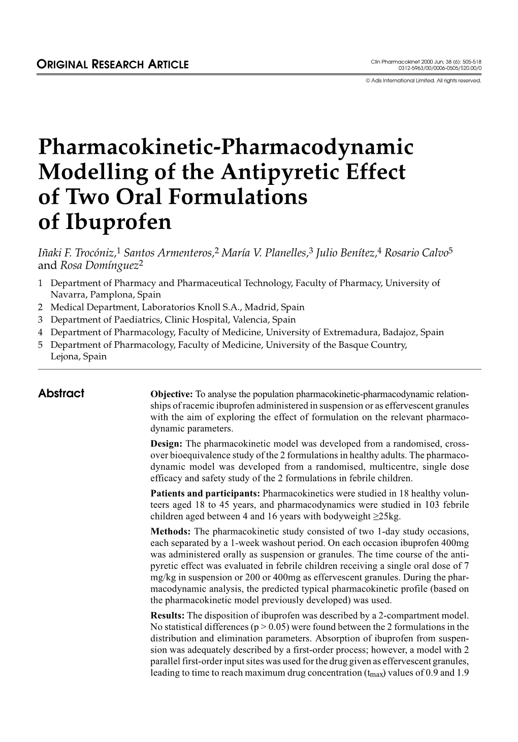 Clinical Pharmacokinetics 38