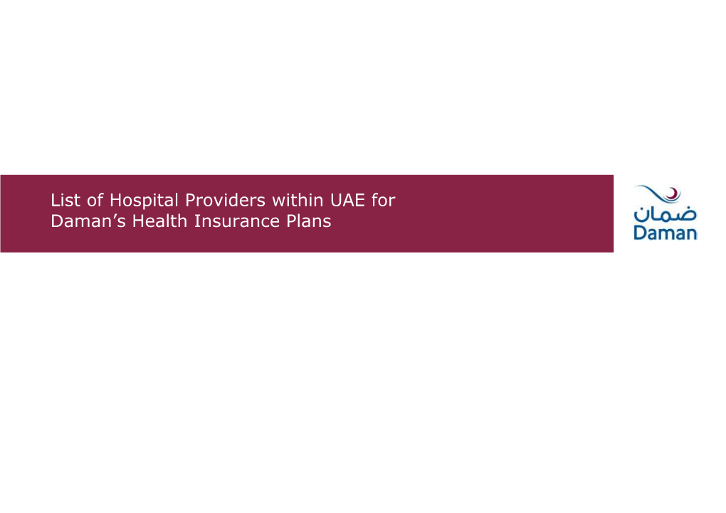 List of Hospital Providers Within UAE for Daman's Health Insurance Plans