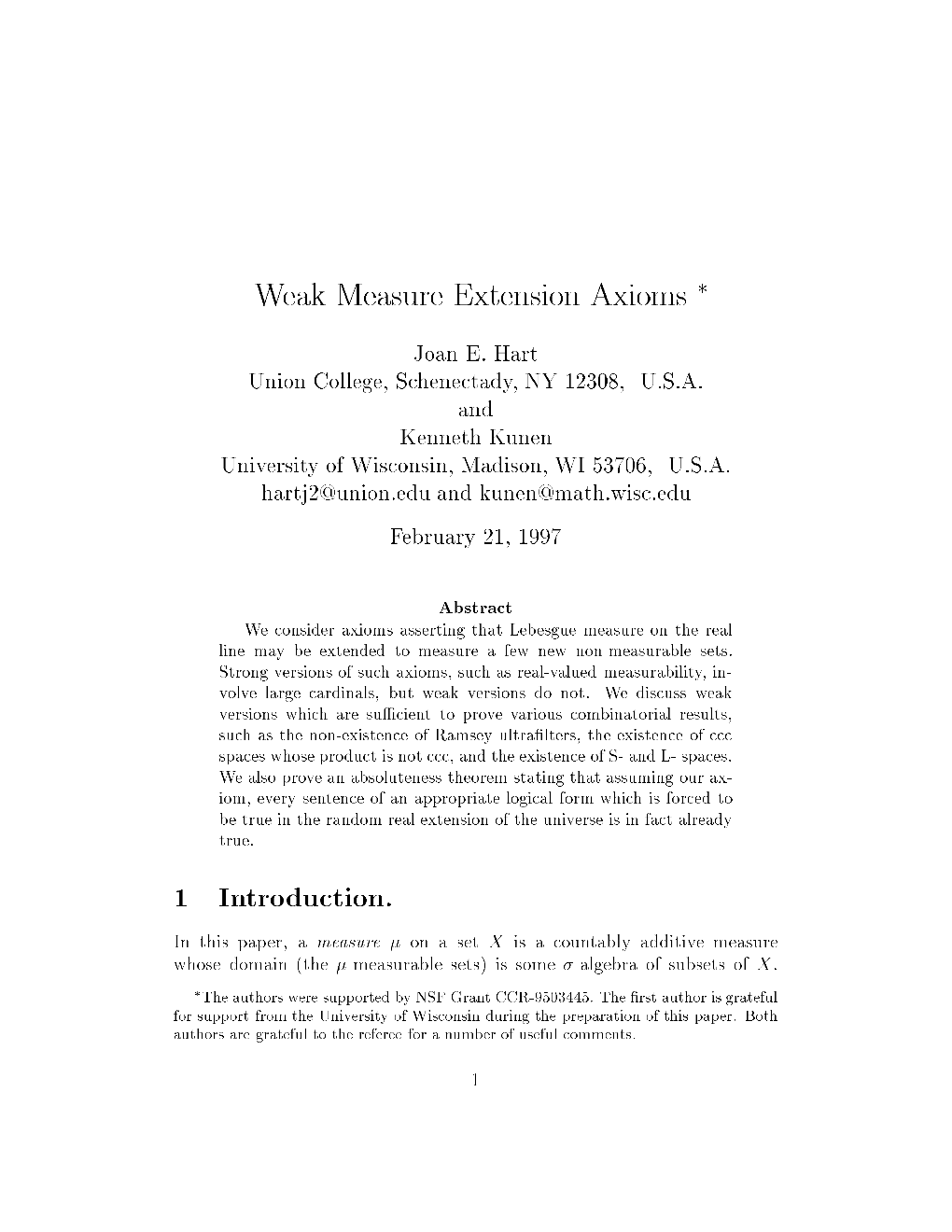 Weak Measure Extension Axioms * 1 Introduction