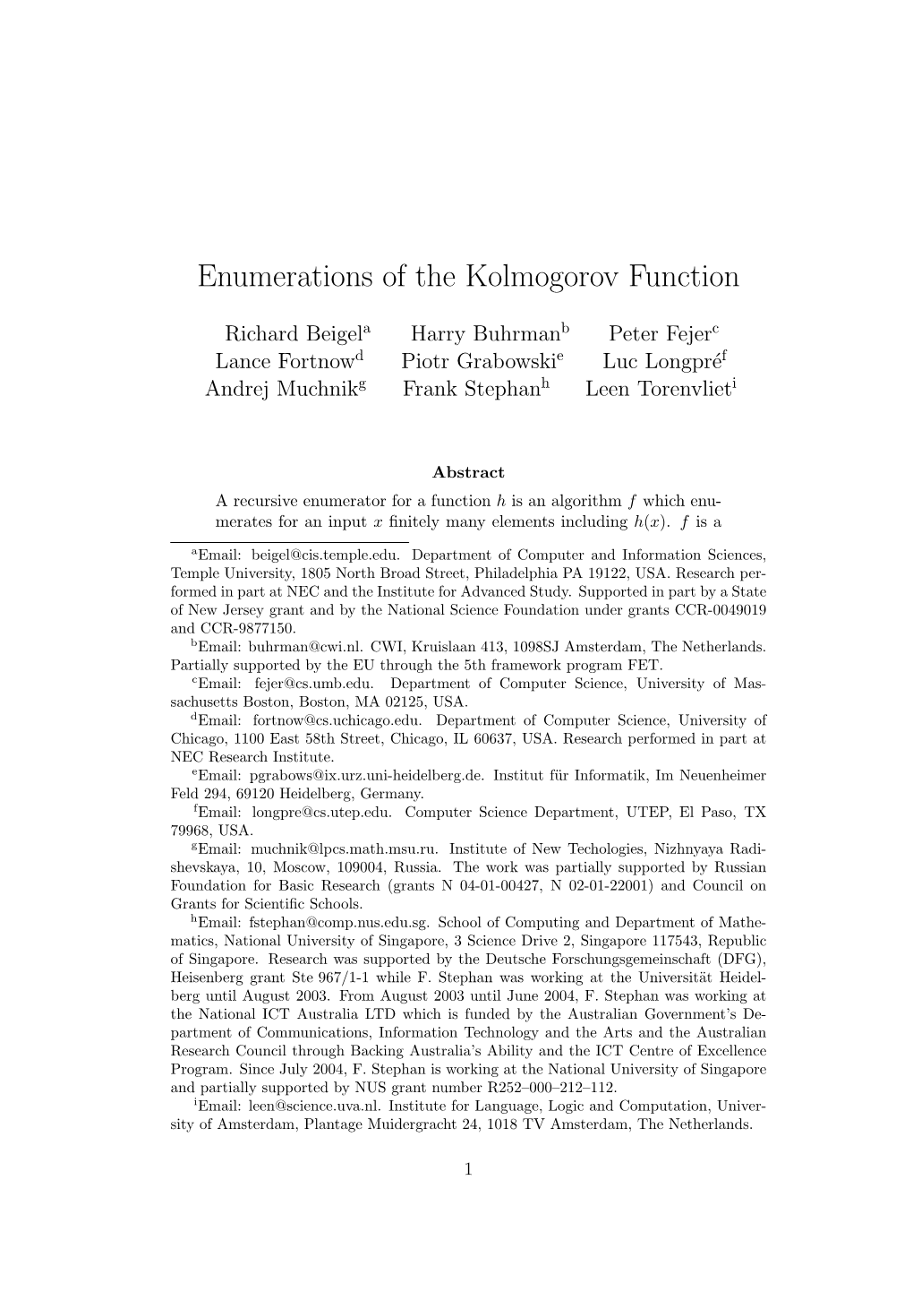 Enumerations of the Kolmogorov Function