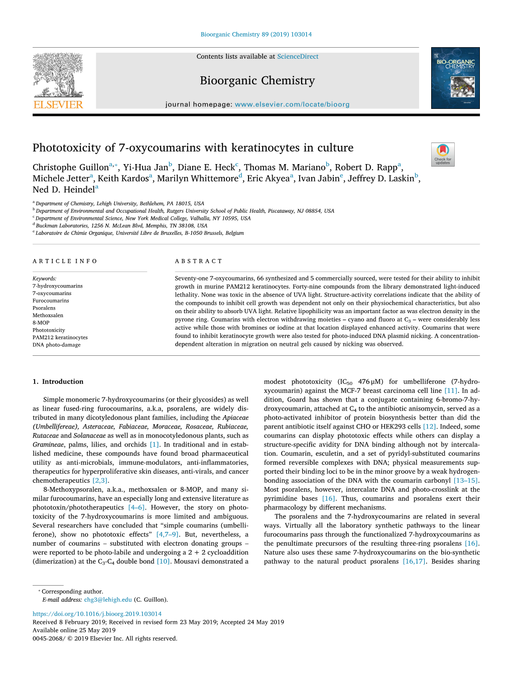 Phototoxicity of 7-Oxycoumarins with Keratinocytes in Culture T ⁎ Christophe Guillona, , Yi-Hua Janb, Diane E