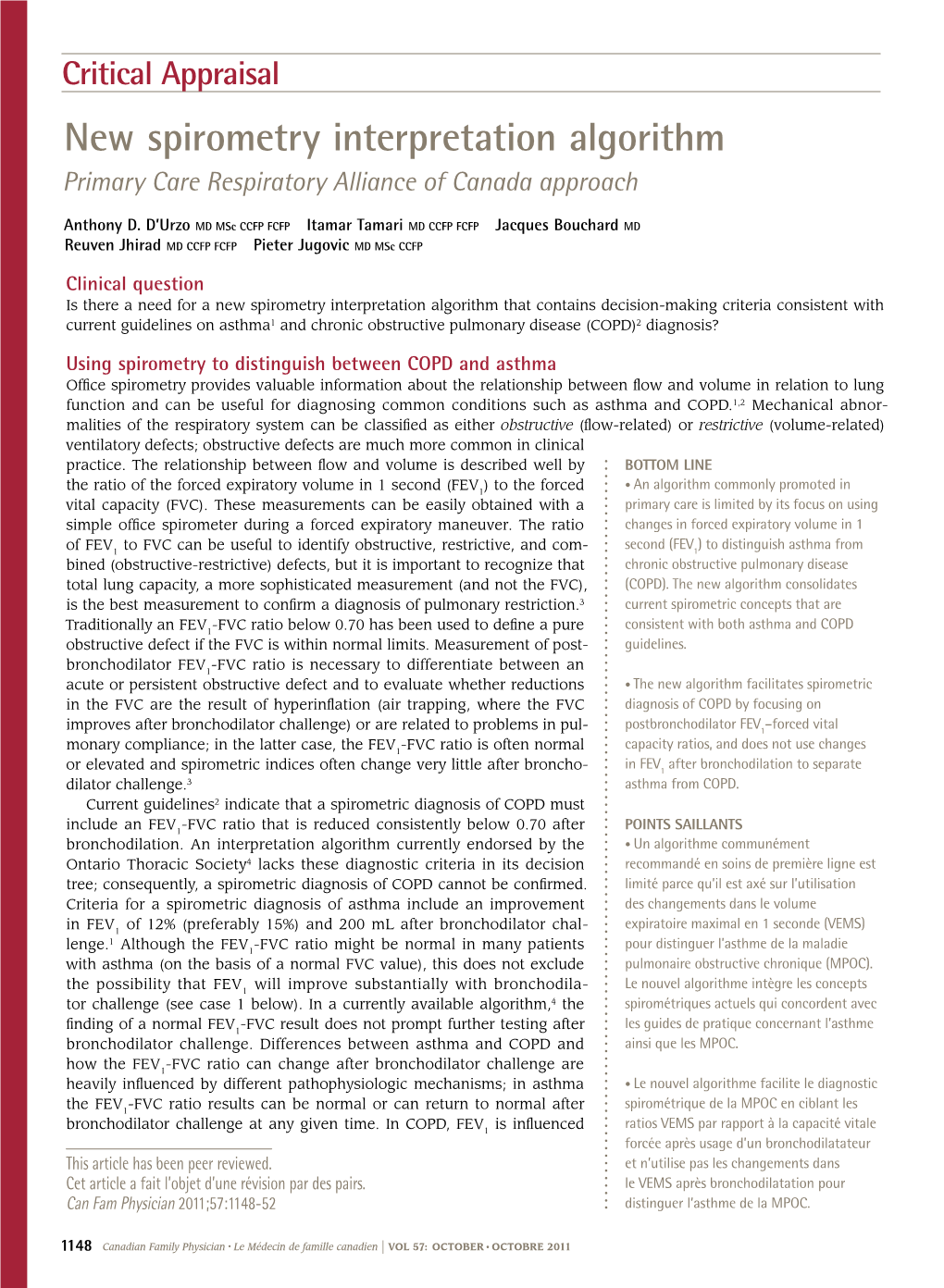 New Spirometry Interpretation Algorithm Primary Care Respiratory Alliance of Canada Approach