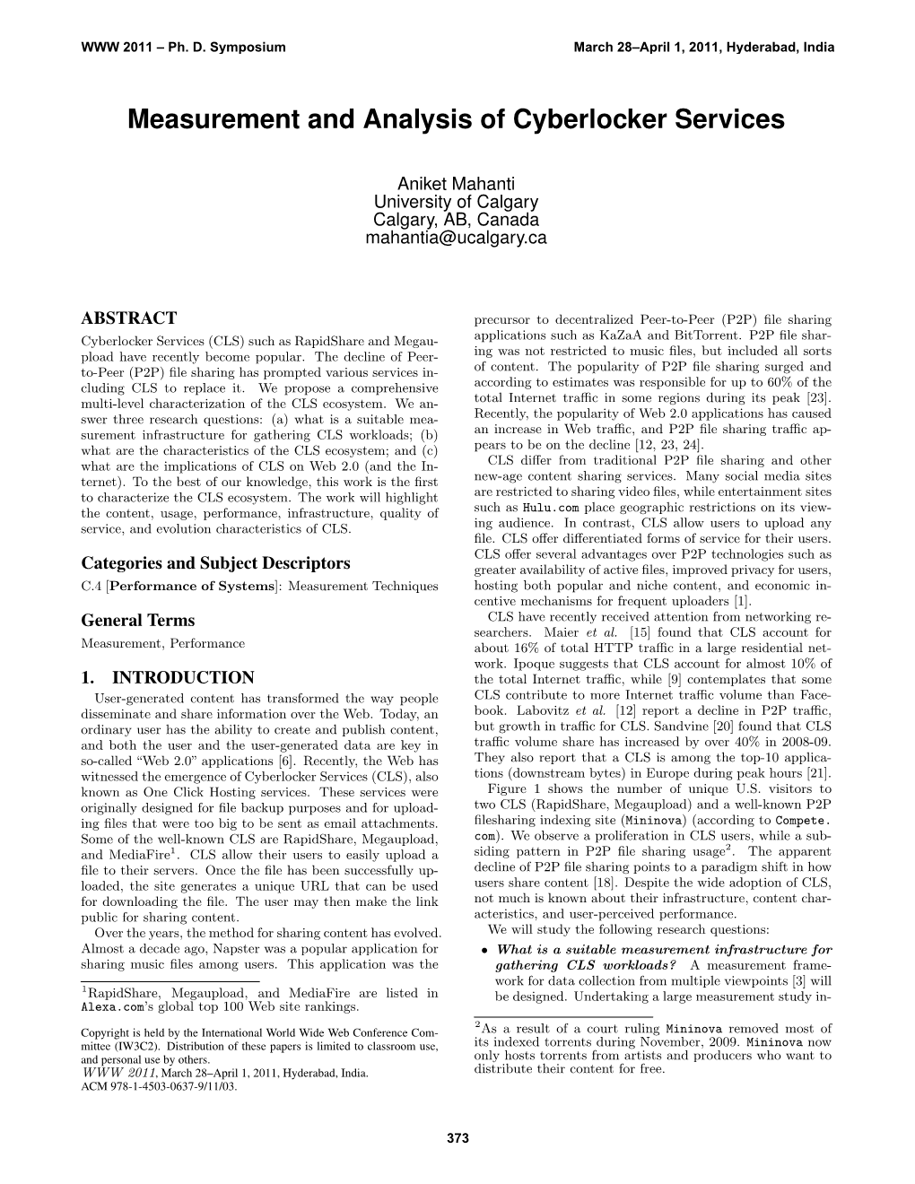 Measurement and Analysis of Cyberlocker Services