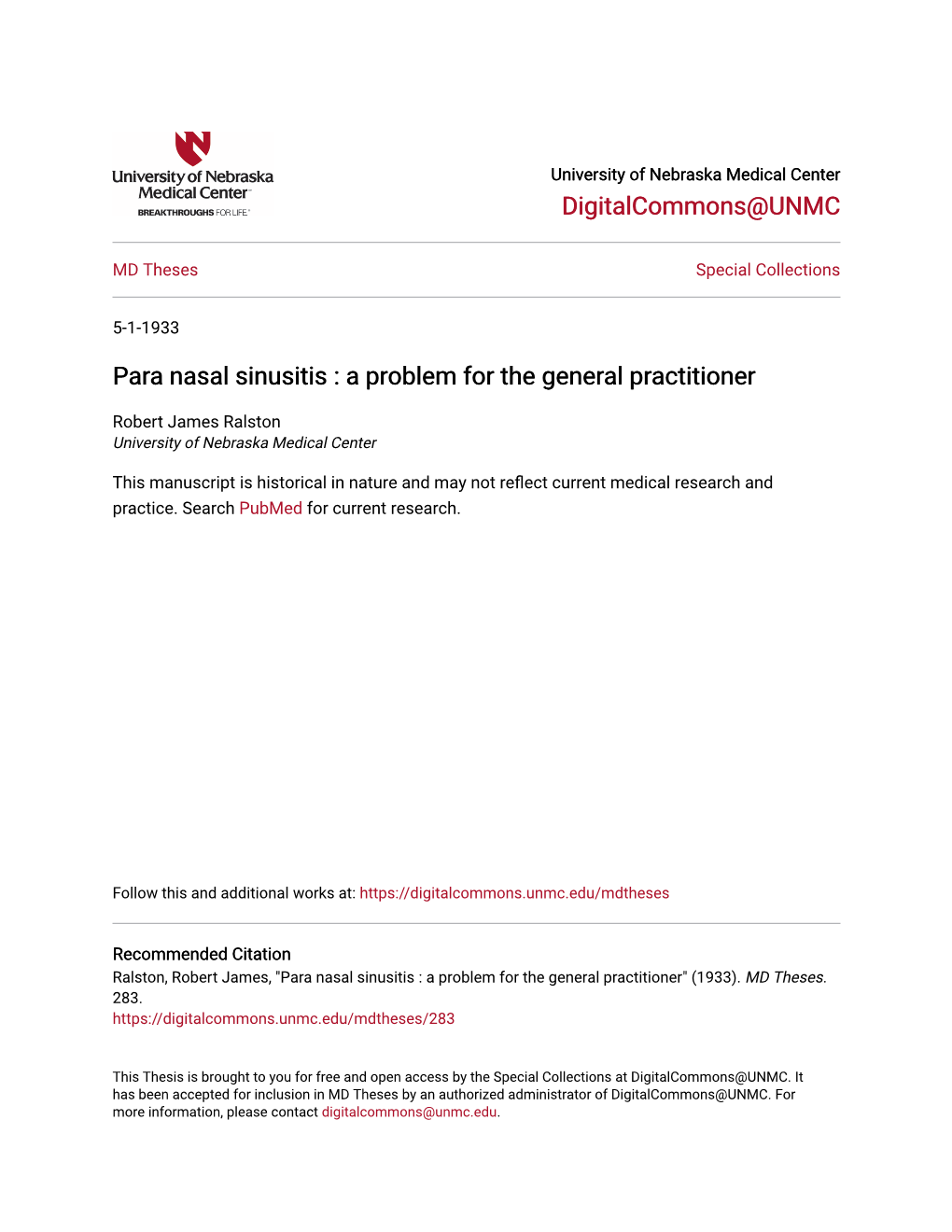 Para Nasal Sinusitis : a Problem for the General Practitioner