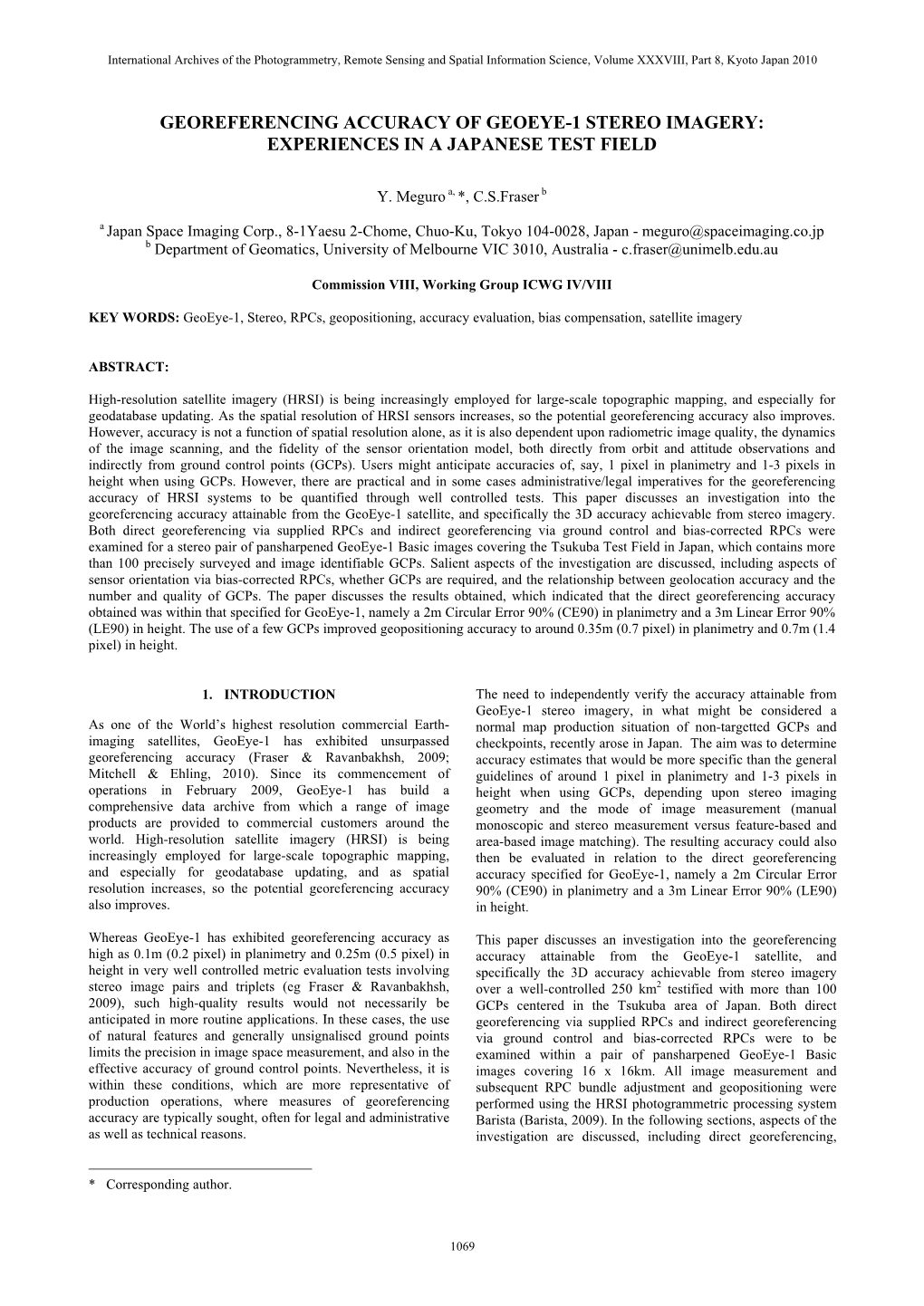 Georeferencing Accuracy of Geoeye-1 Stereo Imagery: Experiences in a Japanese Test Field