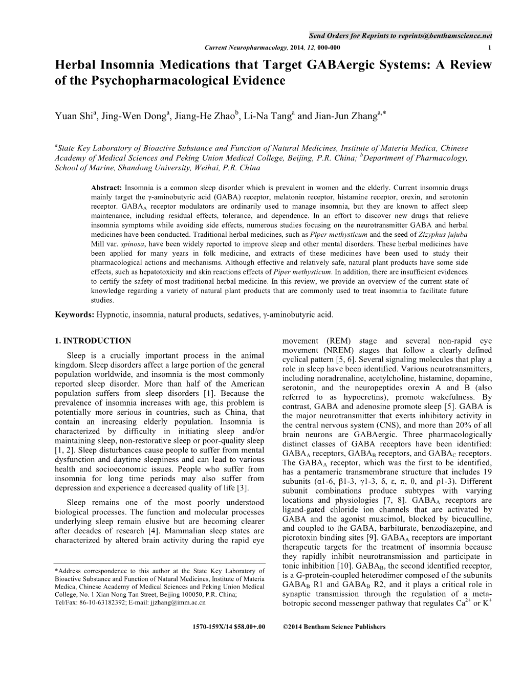 Herbal Insomnia Medications That Target Gabaergic Systems: a Review of the Psychopharmacological Evidence