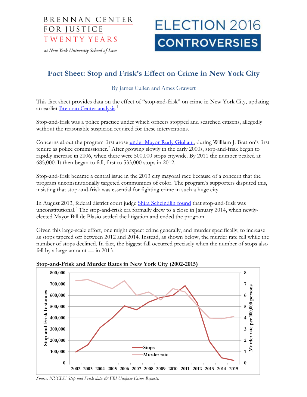 Fact Sheet: Stop and Frisk's Effect on Crime in New York City