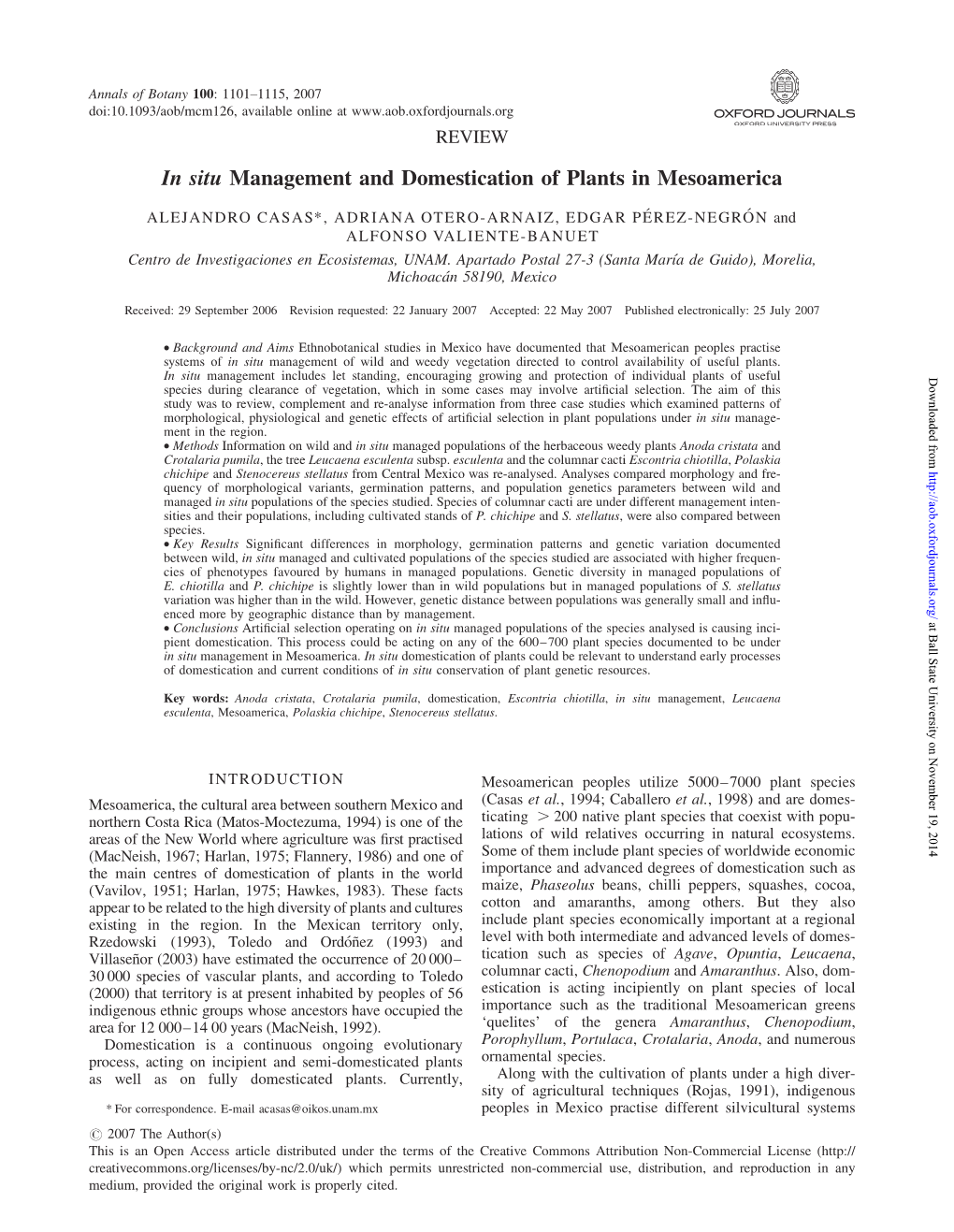 In Situ Management and Domestication of Plants in Mesoamerica