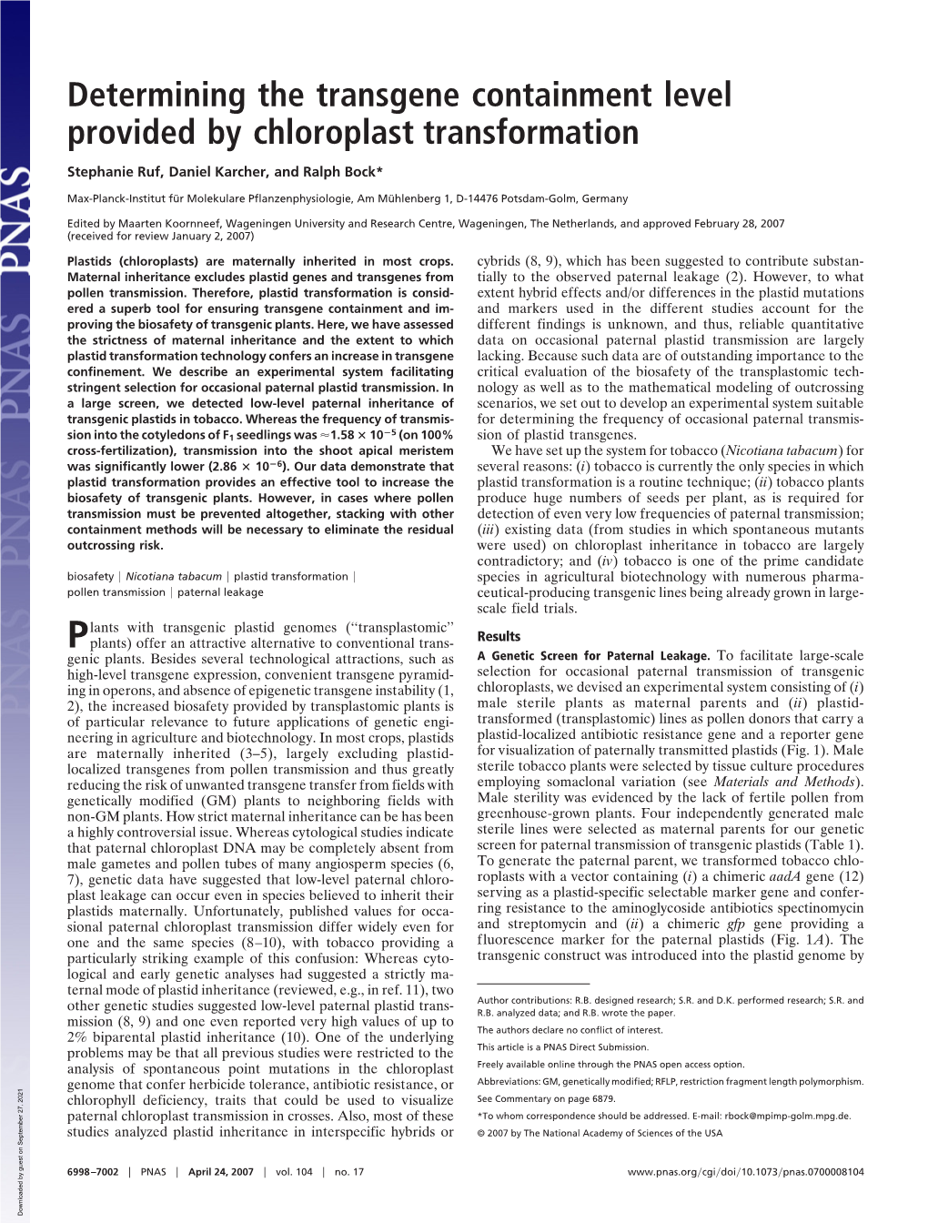 Determining the Transgene Containment Level Provided by Chloroplast Transformation