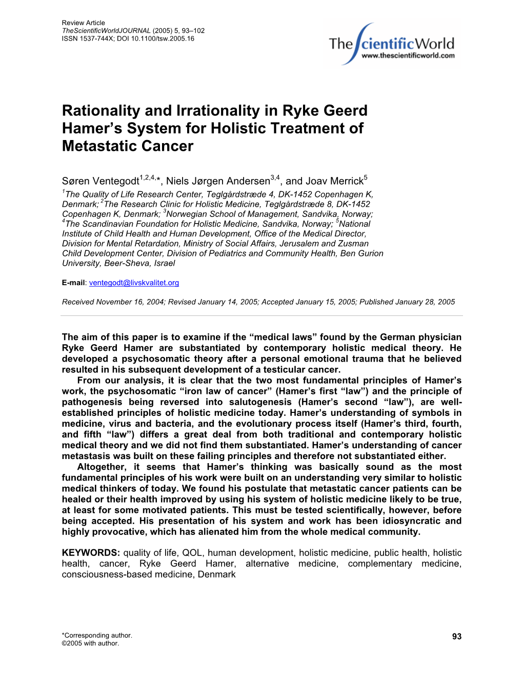 Rationality and Irrationality in Ryke Geerd Hamer's System for Holistic