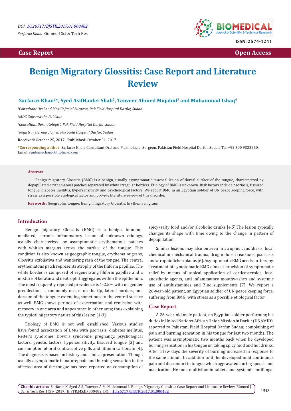 Benign Migratory Glossitis: Case Report and Literature Review