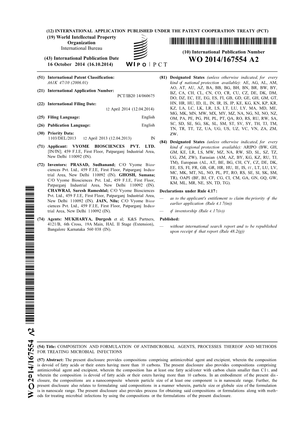 WO 2014/167554 A2 16 October 2014 (16.10.2014) P O P C T