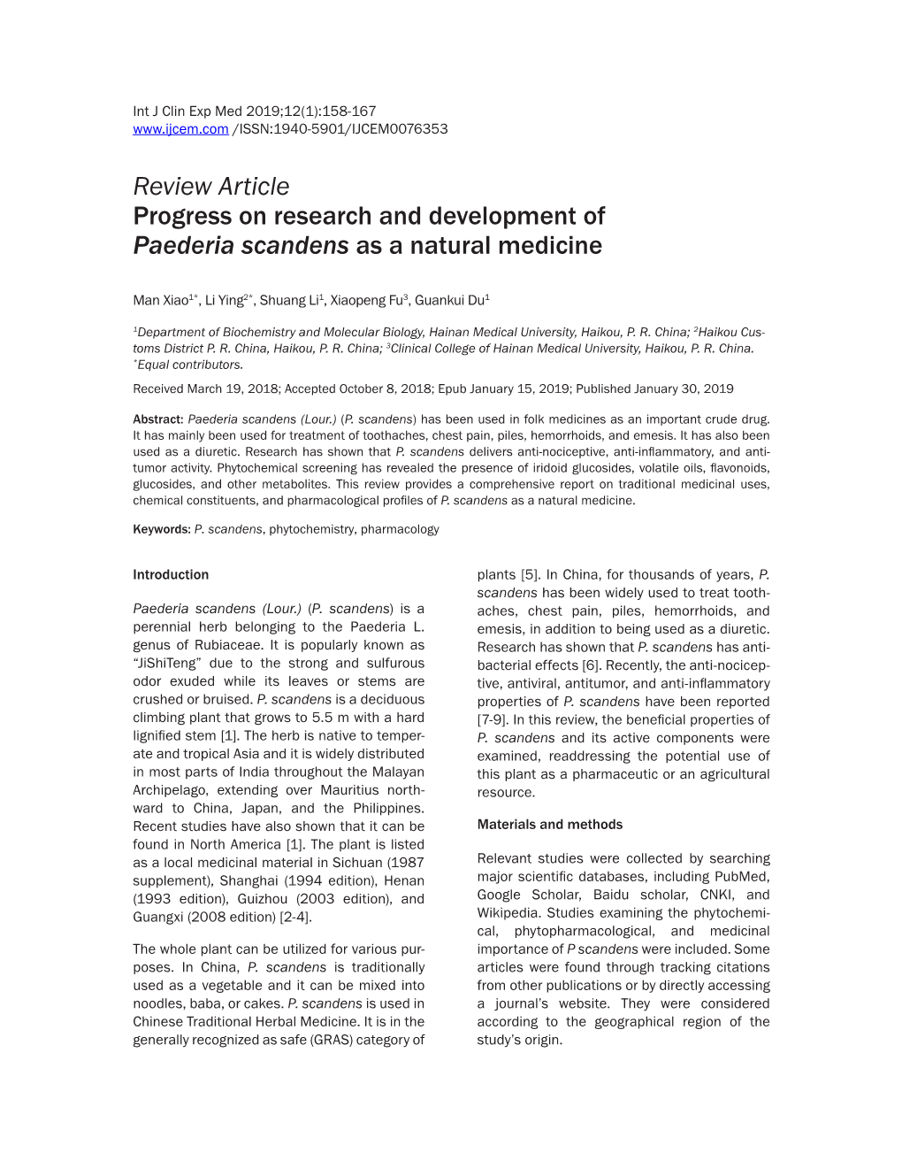 Review Article Progress on Research and Development of Paederia Scandens As a Natural Medicine