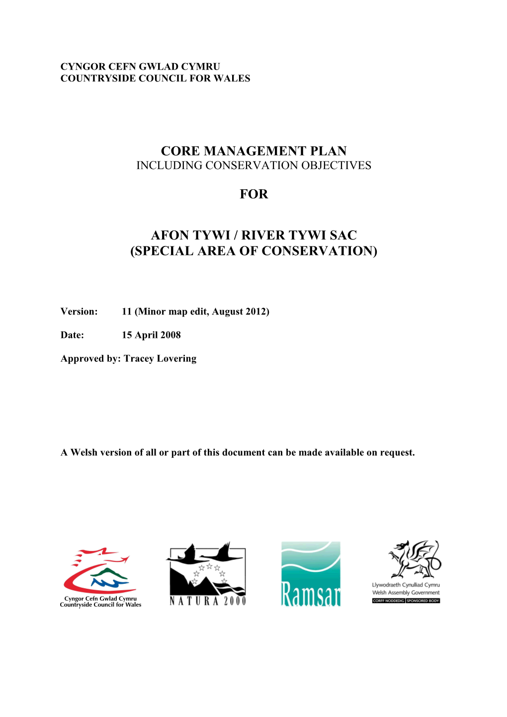 2012 08 07 Afon Tywi River Tywi SAC Management Plan
