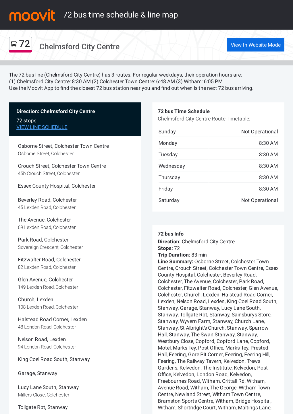 72 Bus Time Schedule & Line Route