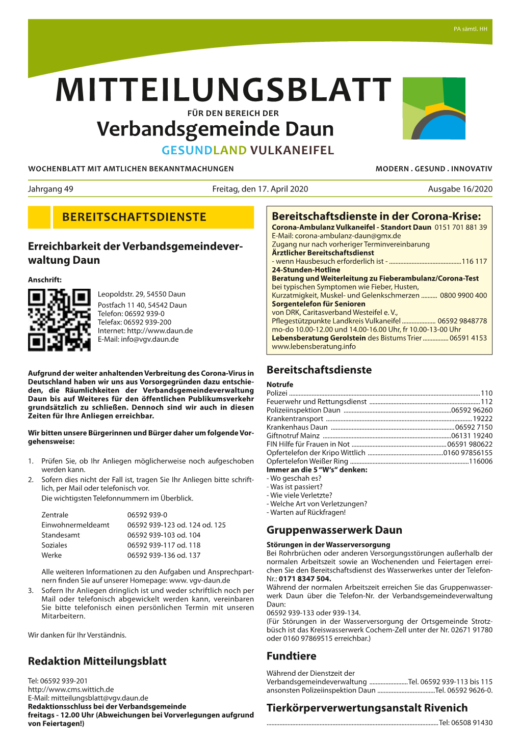 Mitteilungsblatt Für Den Bereich Der Verbandsgemeinde Daun Gesundland Vulkaneifel Wochenblatt Mit Amtlichen Bekanntmachungen Modern