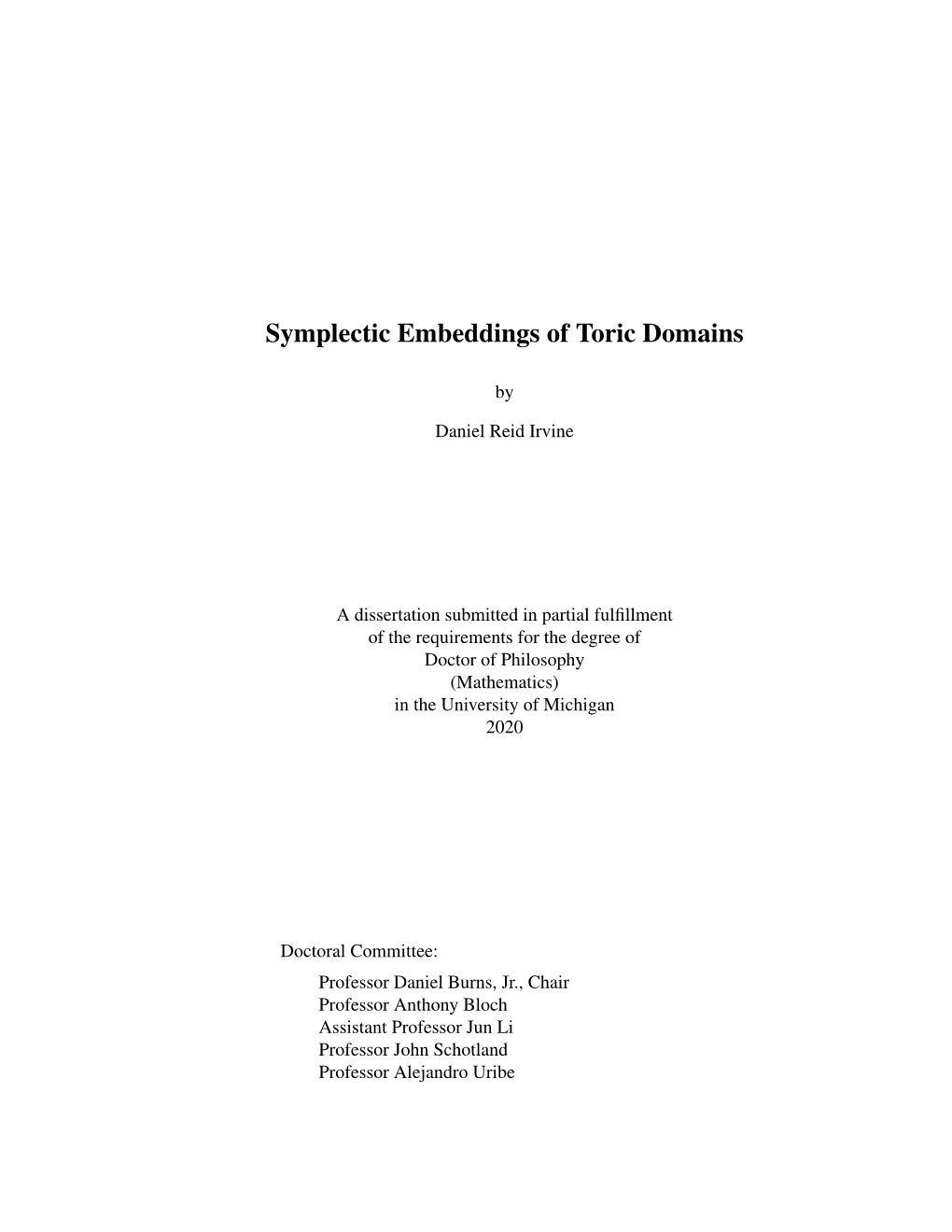 Symplectic Embeddings of Toric Domains
