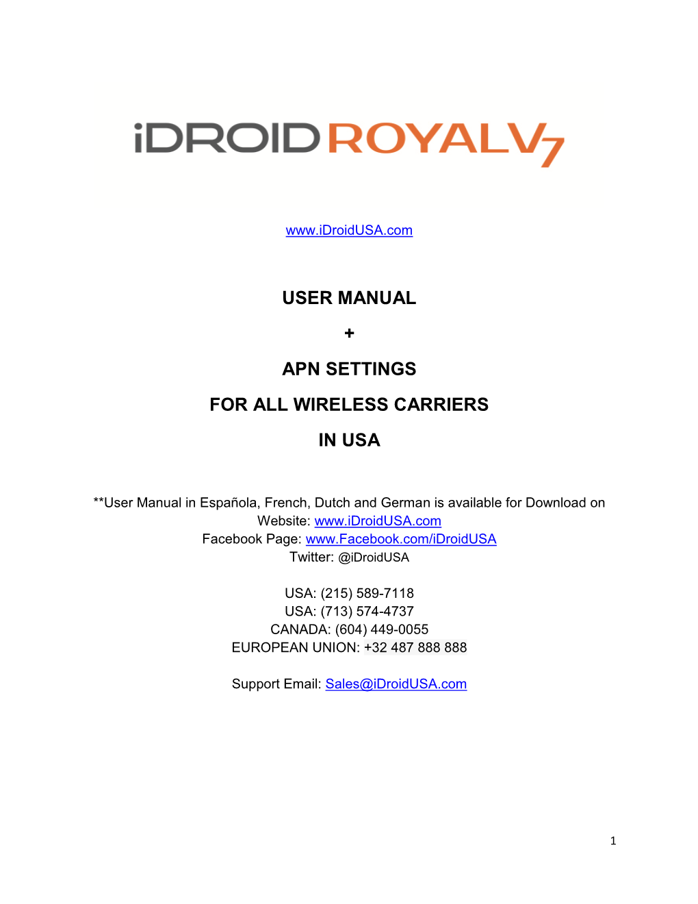 User Manual + Apn Settings for All Wireless Carriers in Usa
