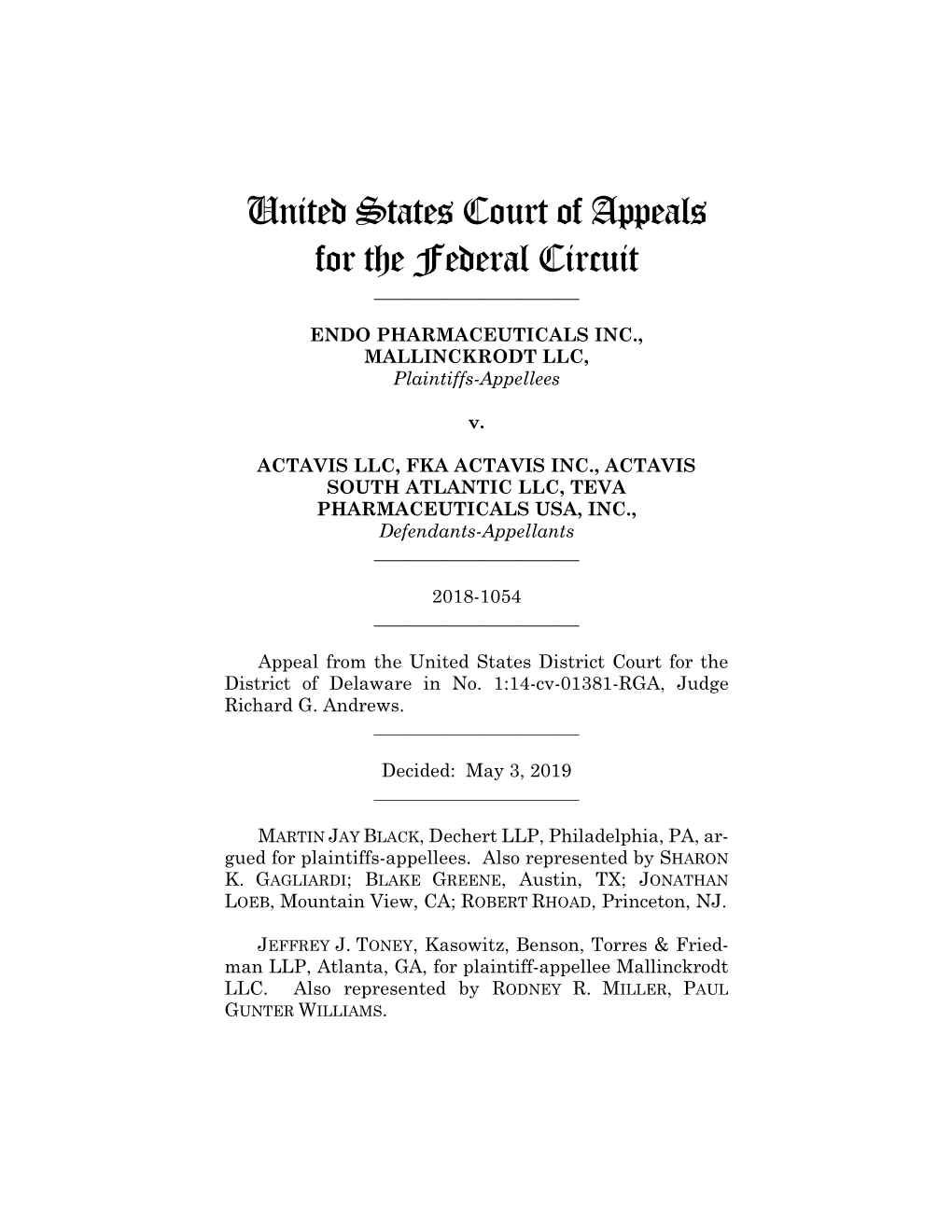 Endo Pharmaceuticals Inc. V. Actavis