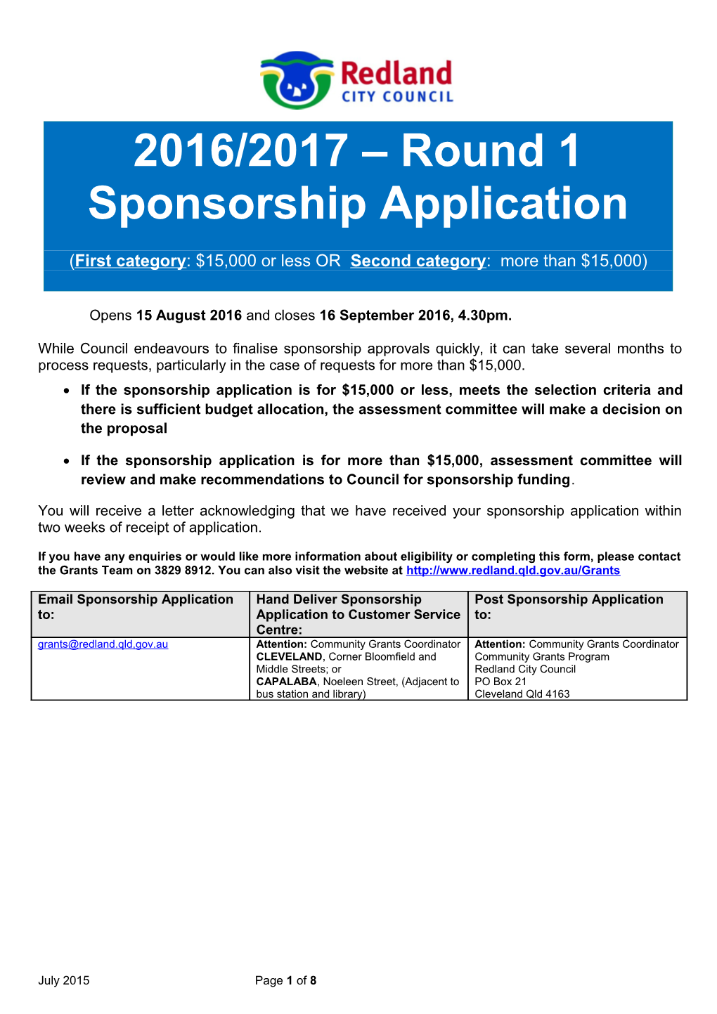 Sponsorship Application Form FY 2015 2016 Round 2