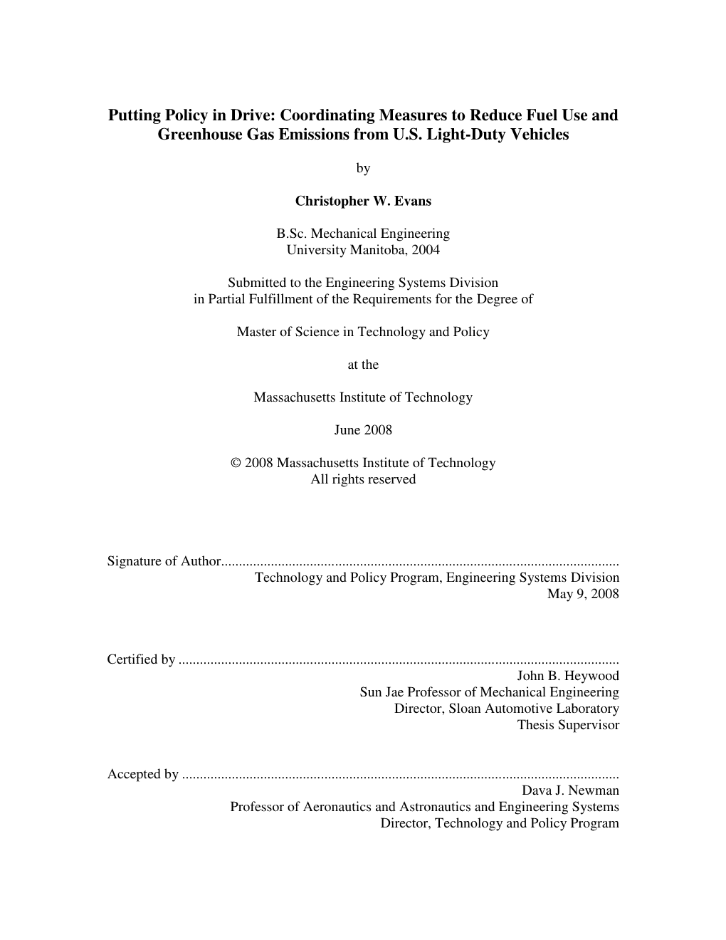 Coordinating Measures to Reduce Fuel Use and Greenhouse Gas Emissions from U.S