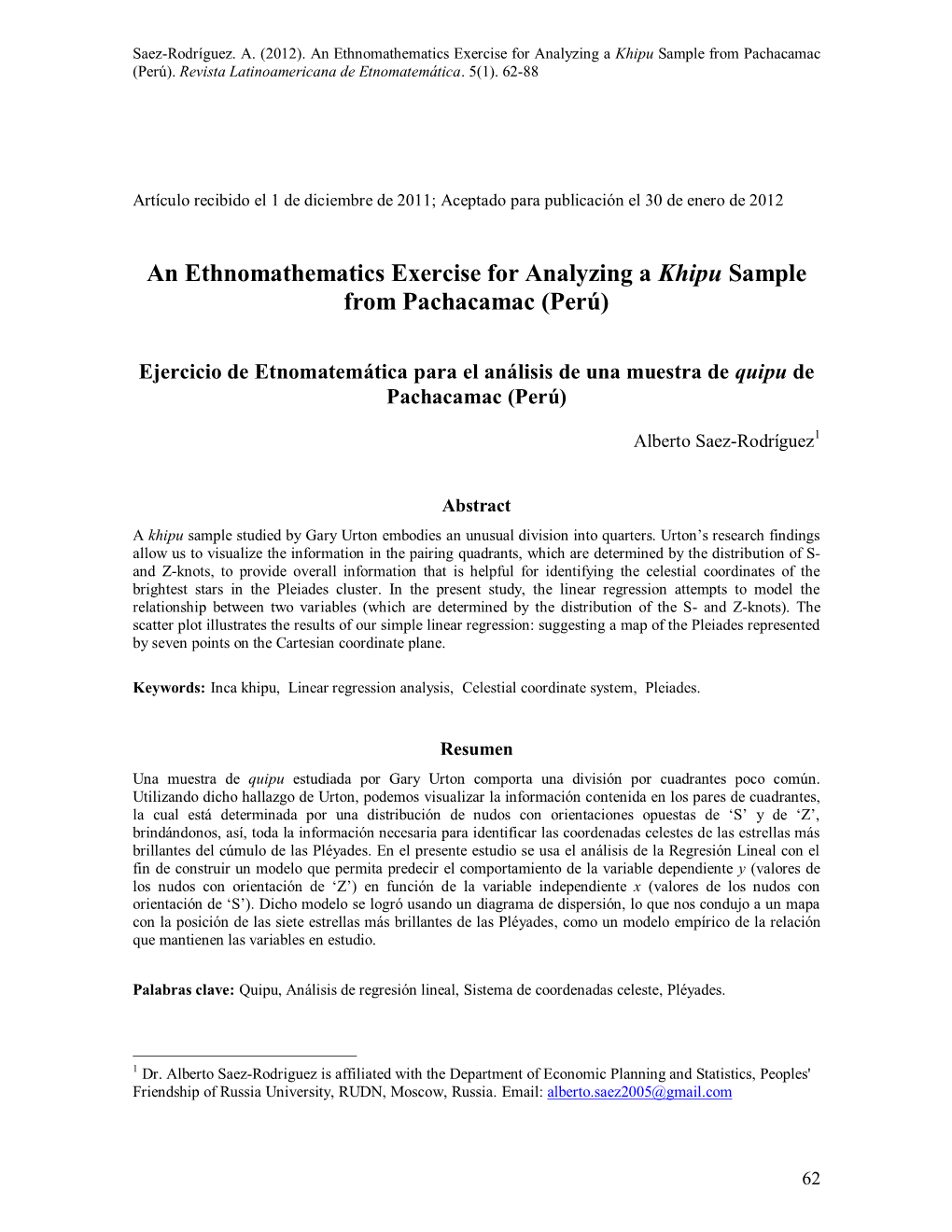 A Method for Identifying the Pleiades Star Cluster in a Khipu From