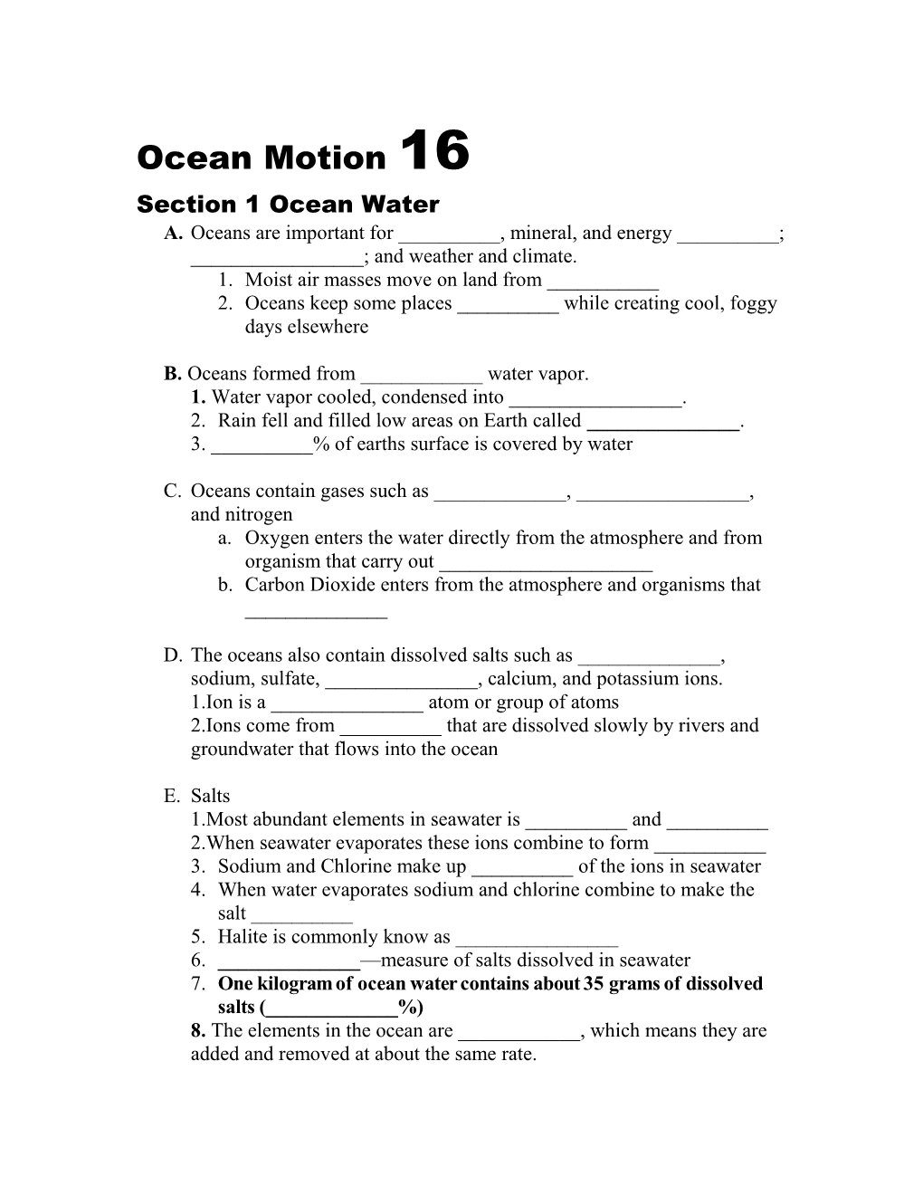 Section 1 Ocean Water