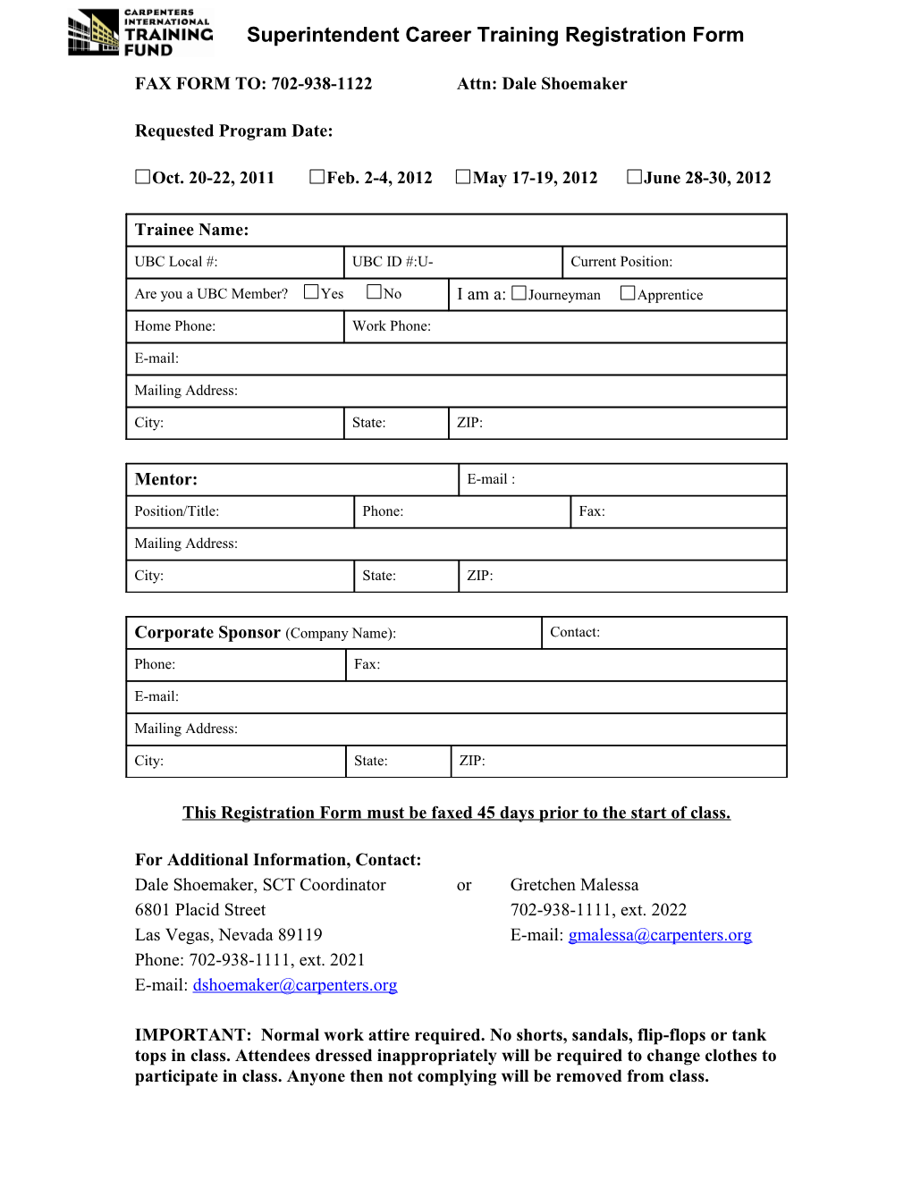 Superintendent Career Training Registration Form