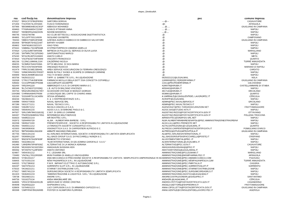 Rea Cod Fisc/P.Iva Denominazione Impresa Pec Comune Impresa