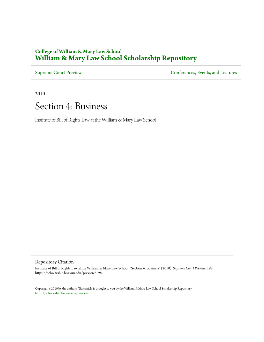 Section 4: Business Institute of Bill of Rights Law at the William & Mary Law School