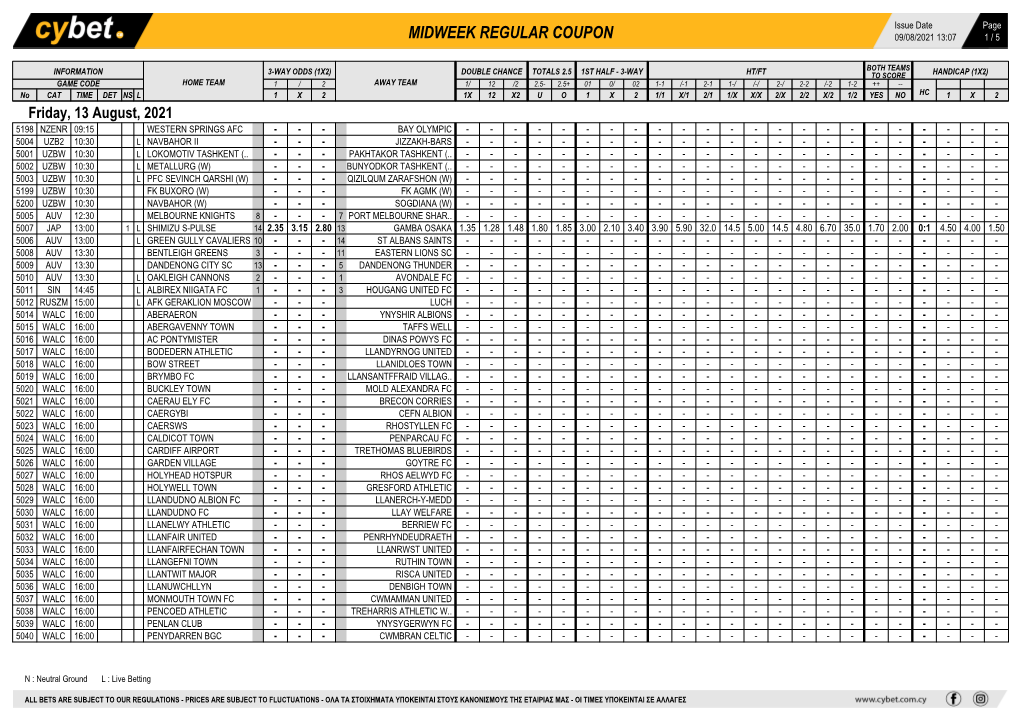 Midweek Regular Coupon 09/08/2021 13:07 1 / 5