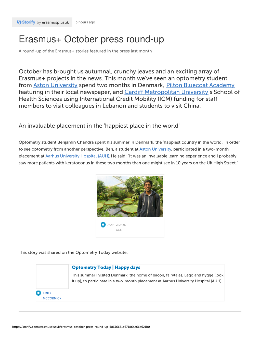 Erasmus+ October Press Round-Up a Round-Up of the Erasmus+ Stories Featured in the Press Last Month