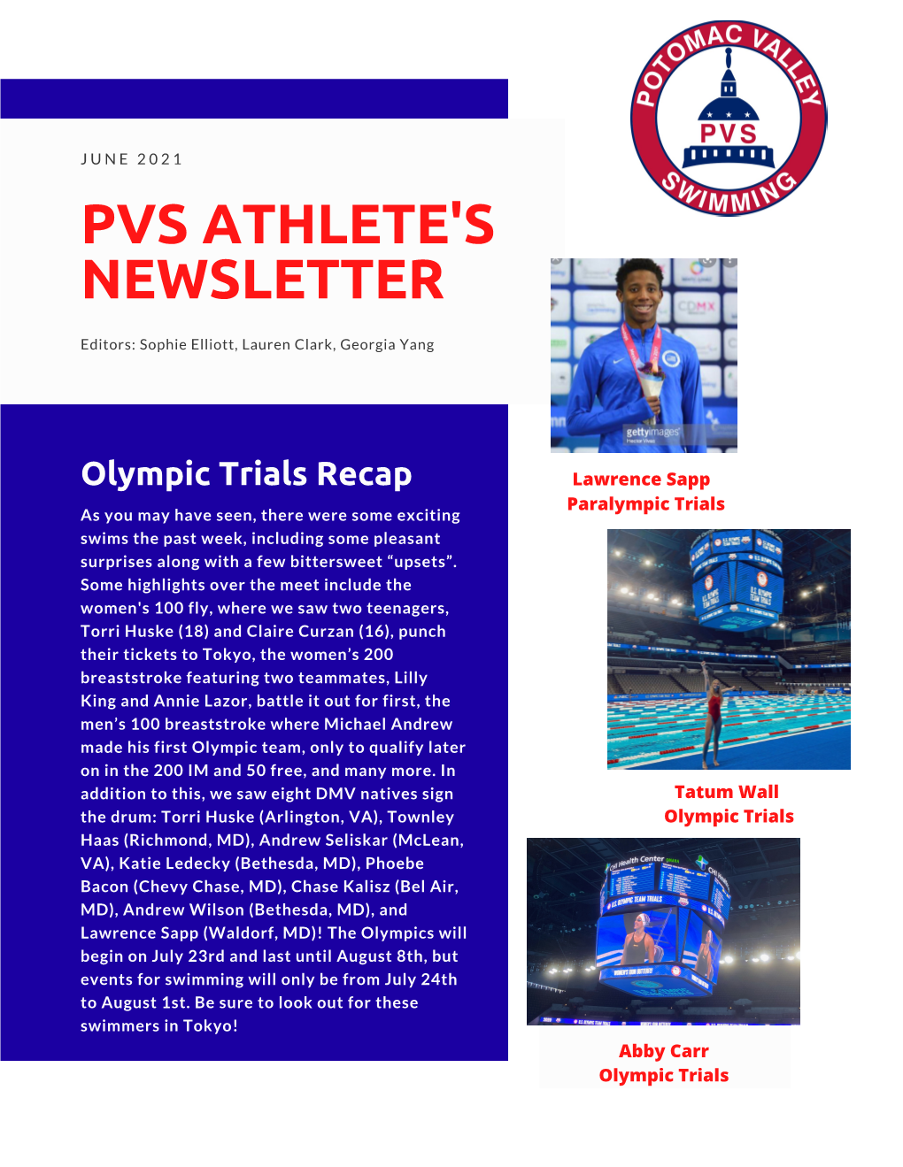 Pvs Athlete's Newsletter