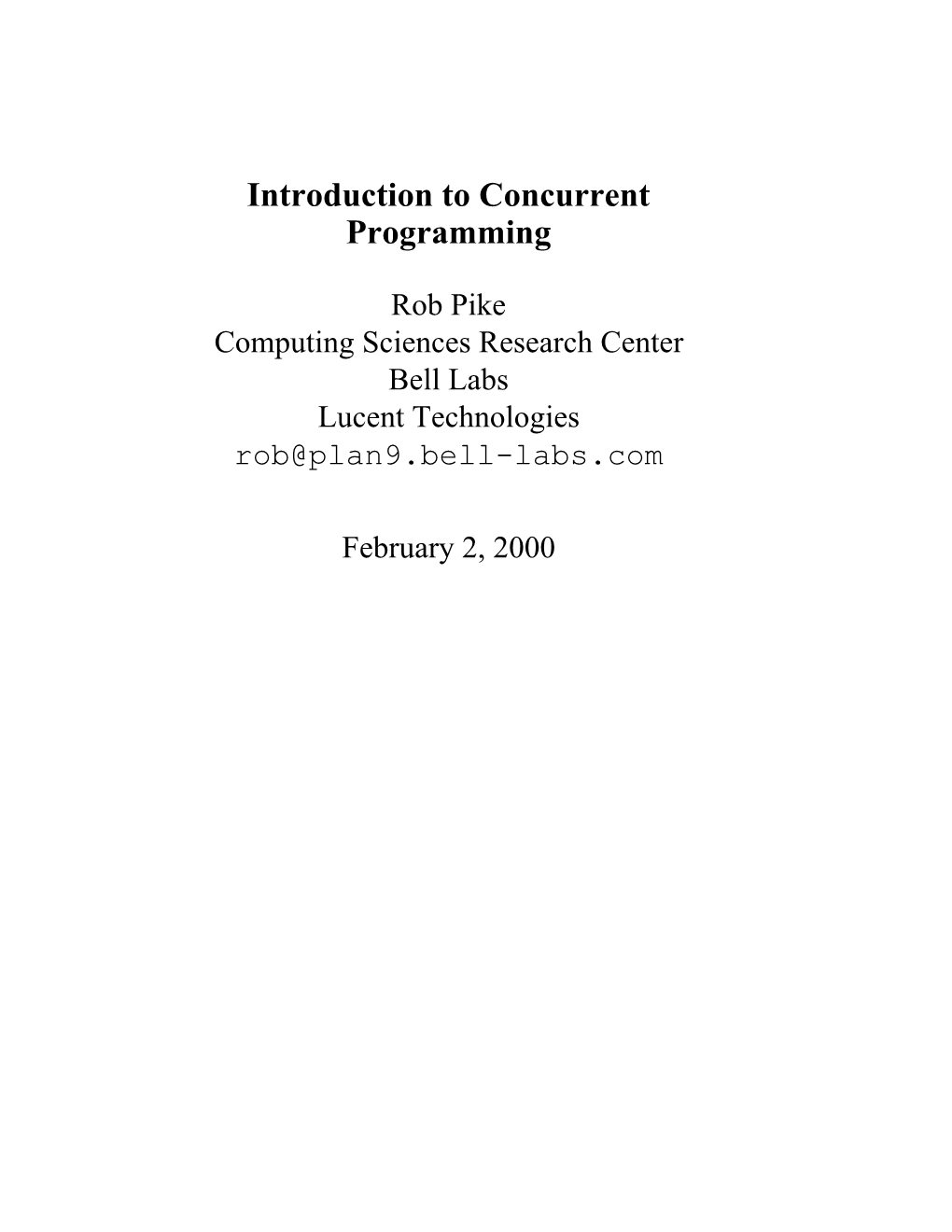 Introduction to Concurrent Programming