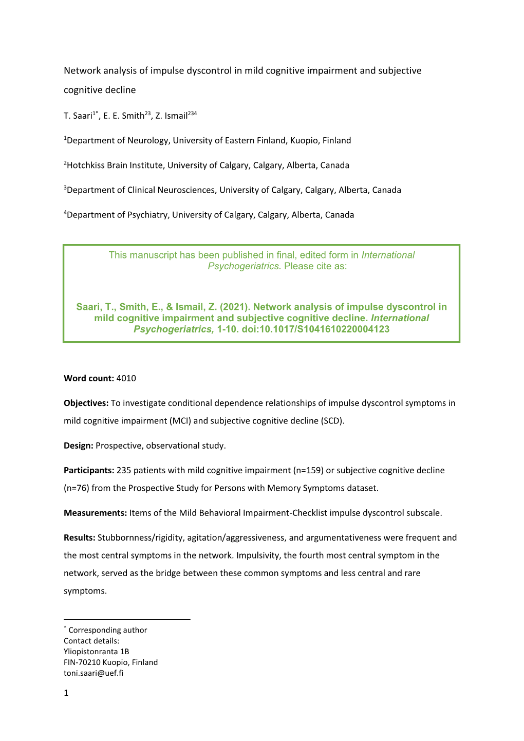 Network Analysis of Impulse Dyscontrol in Mild Cognitive Impairment and Subjective Cognitive Decline