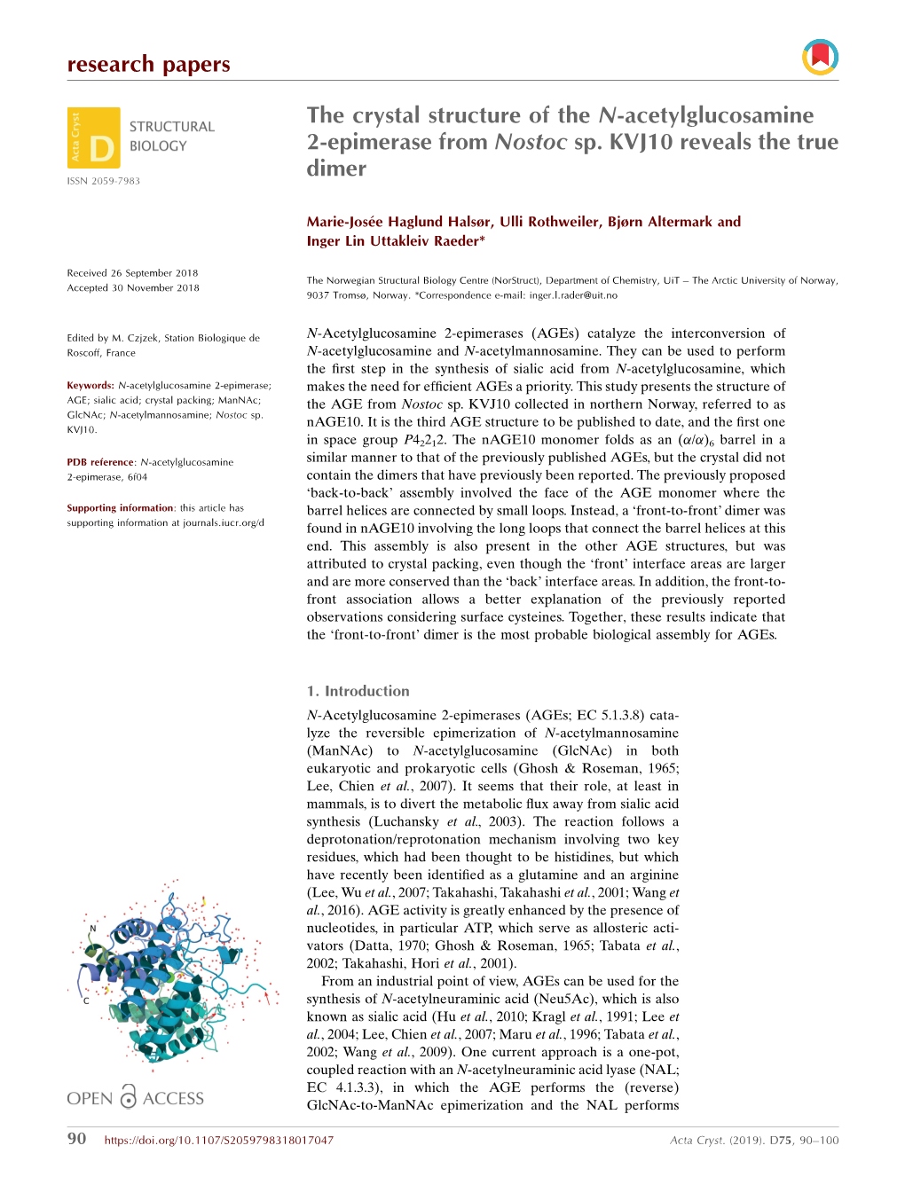 The Crystal Structure of the N-Acetylglucosamine 2-Epimerase from Nostoc Sp