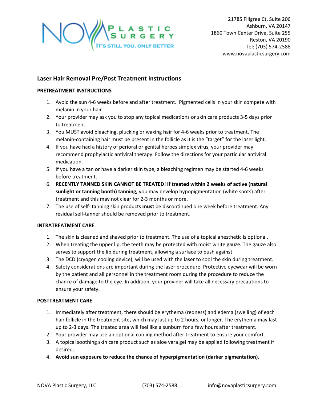 Laser Hair Removal Pre/Post Treatment Instructions