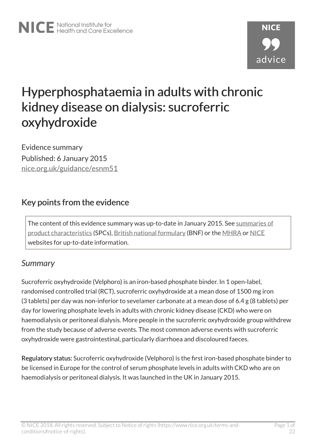 Hyperphosphataemia in Adults with Chronic Kidney Disease on Dialysis: Sucroferric Oxyhydroxide