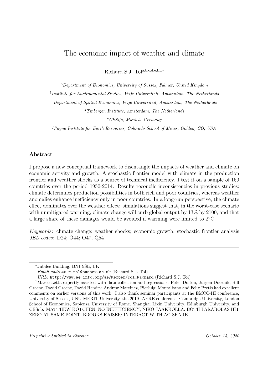 The Economic Impact of Weather and Climate