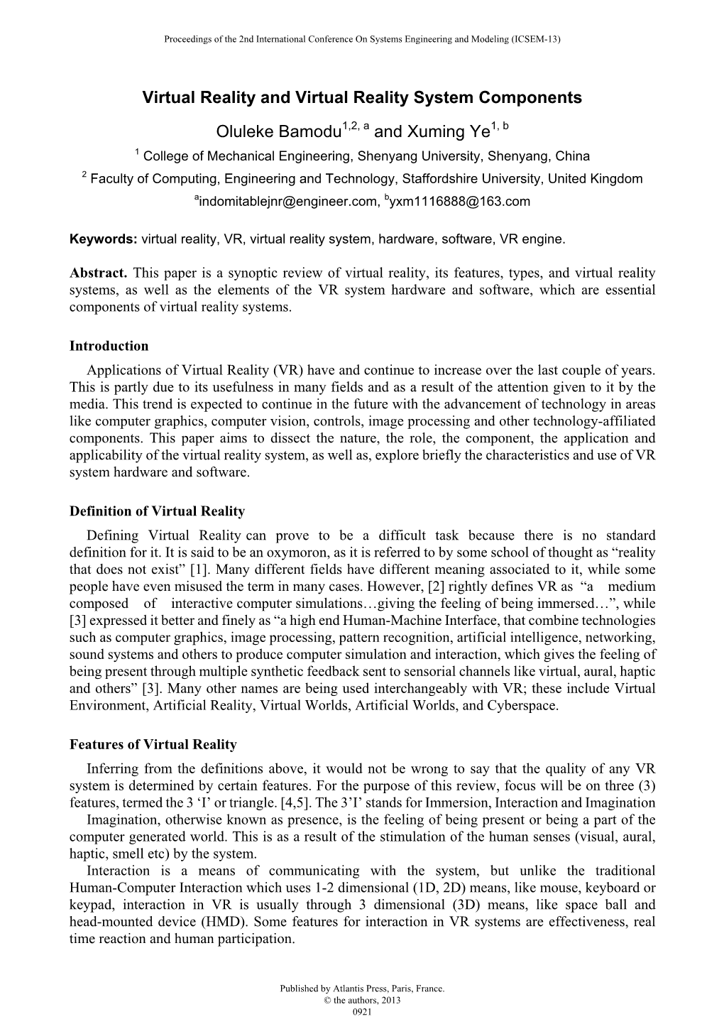 Virtual Reality and Virtual Reality System Components Oluleke