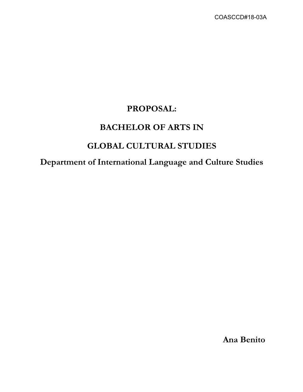 Proposed B.A. in Global Cultural Studies