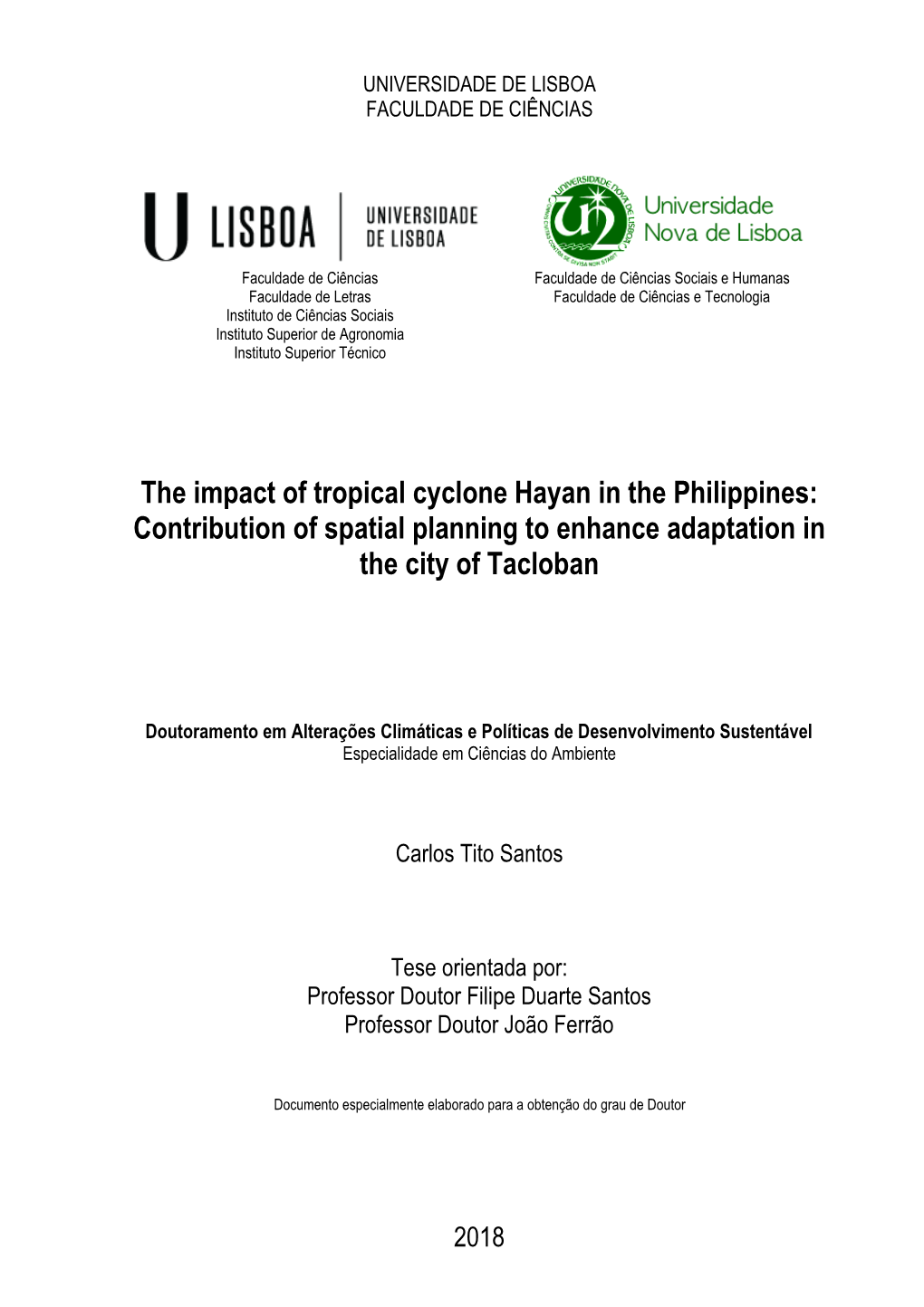 The Impact of Tropical Cyclone Hayan in the Philippines: Contribution of Spatial Planning to Enhance Adaptation in the City of Tacloban