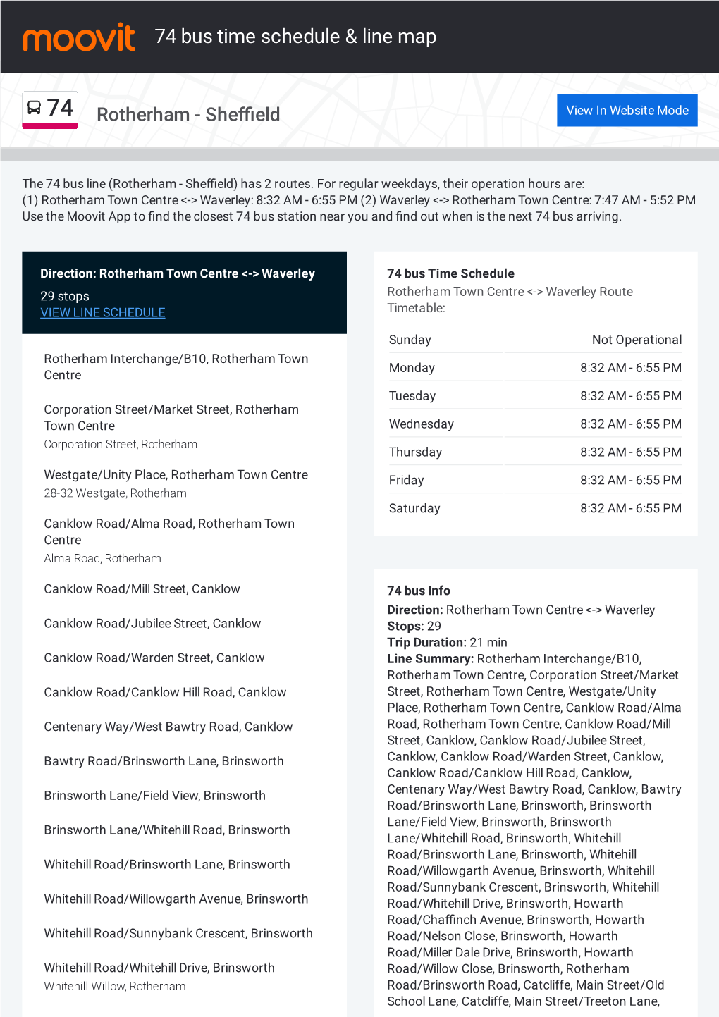 74 Bus Time Schedule & Line Route