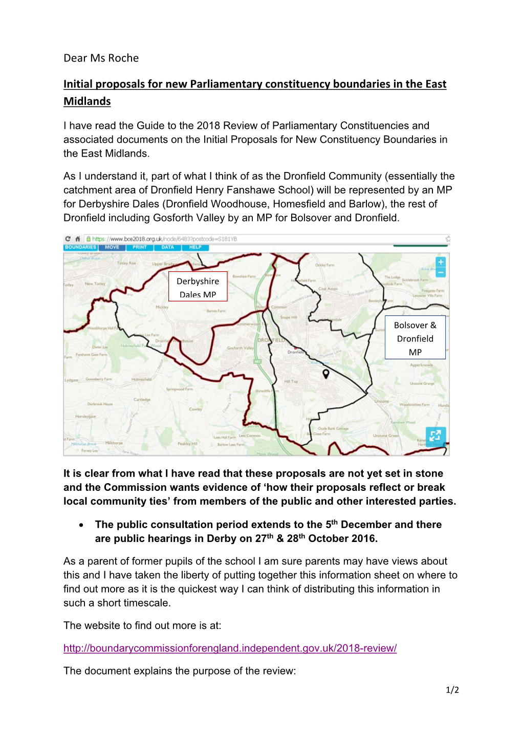 Dear Ms Roche Initial Proposals for New Parliamentary Constituency