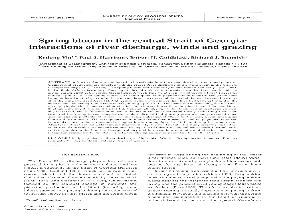 Spring Bloom in the Central Strait of Georgia: Interactions of River Discharge, Winds and Grazing