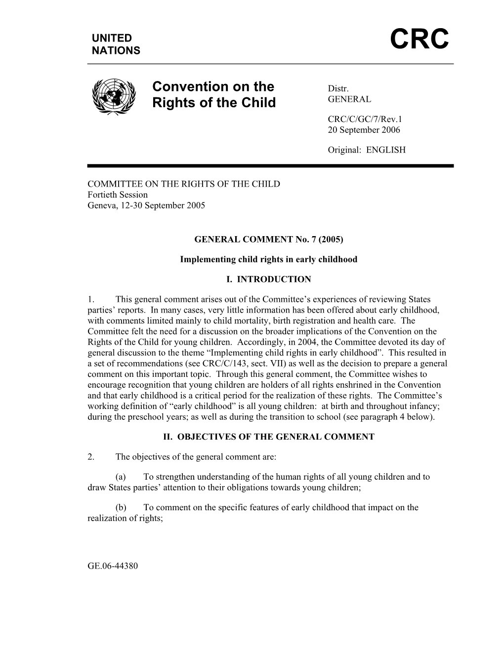 Convention on the Rights of the Child for Young Children