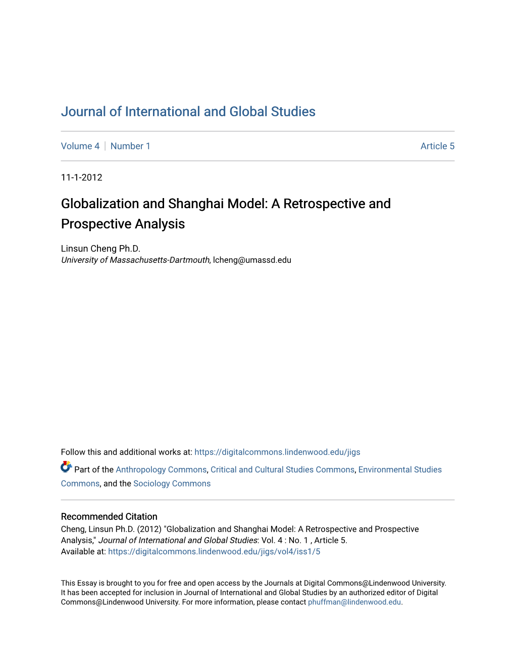 Globalization and Shanghai Model: a Retrospective and Prospective Analysis