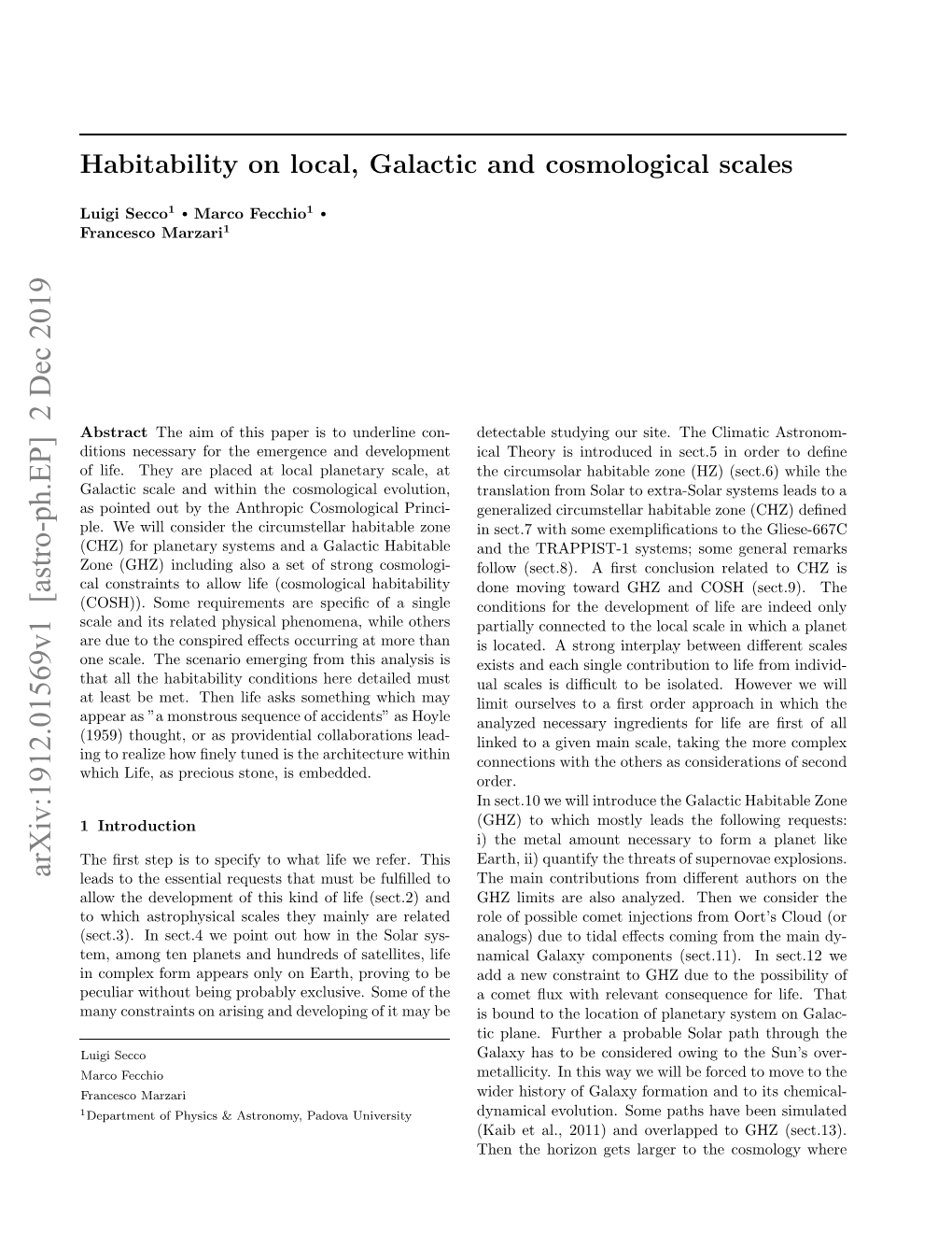 Habitability on Local, Galactic and Cosmological Scales