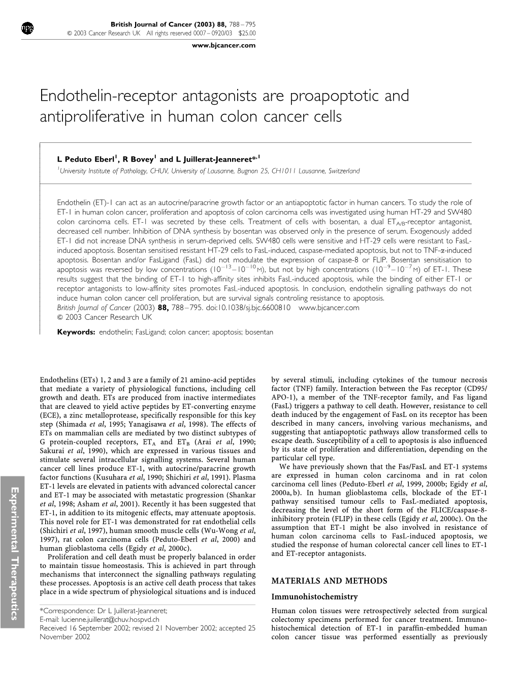 Endothelin-Receptor Antagonists Are Proapoptotic and Antiproliferative in Human Colon Cancer Cells